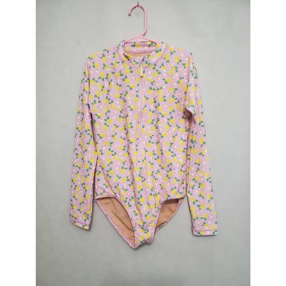 Crewcuts Girls One Piece Lemon Print Rash Guard Swimsuit UPF 50 NWOT Beach - Picture 1 of 7